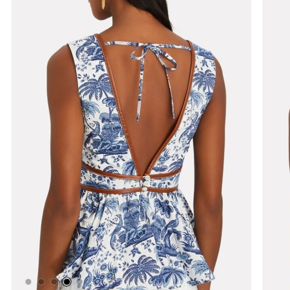 Staud Trent Peplum Top, Size 12 - WhiteFaux-leather piping out - Picture 8 of 8